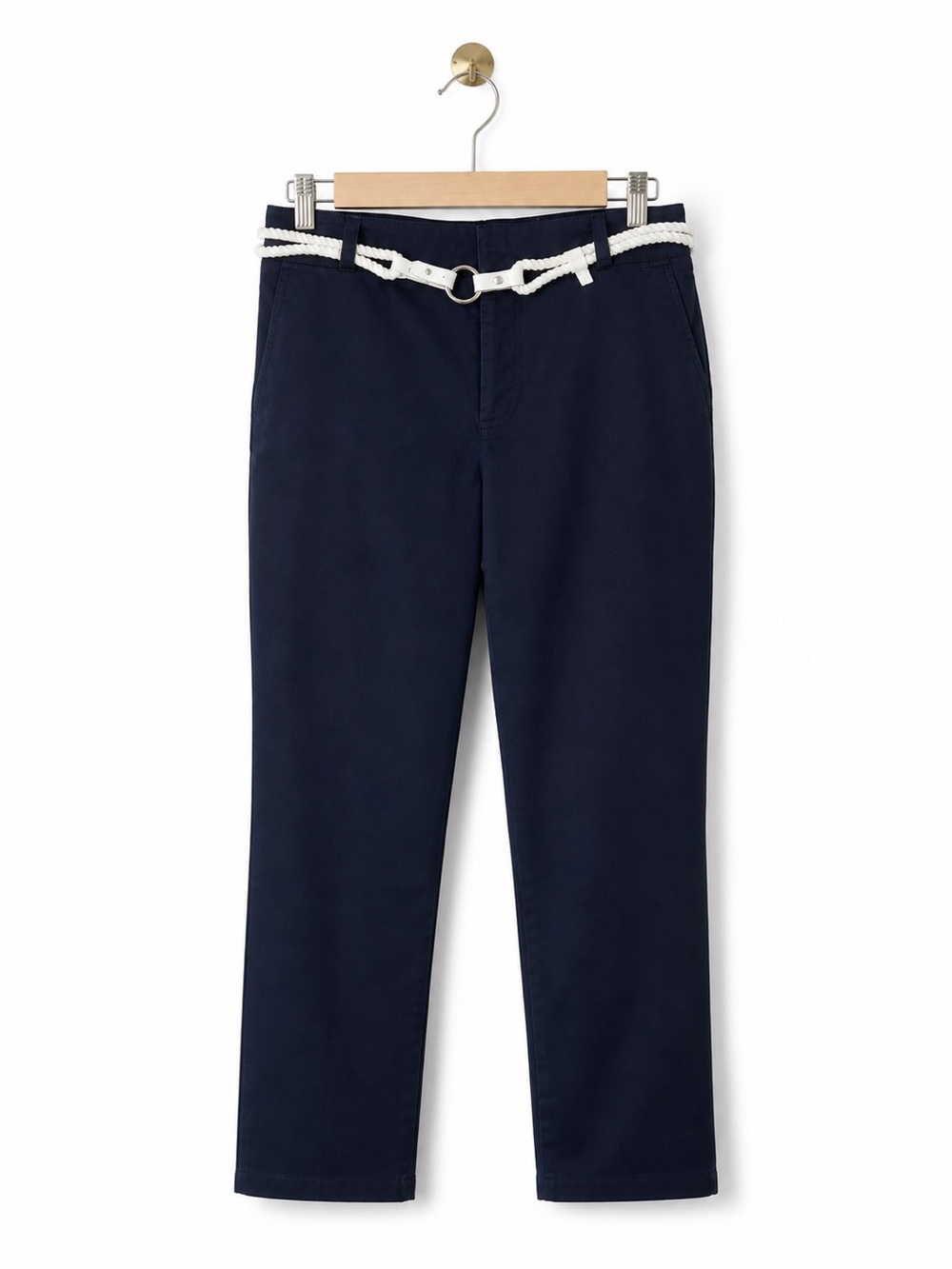 Chaps Womens Navy Blue Capri Pant Size 6 Belted Cotton Stretch Nautical Coastal